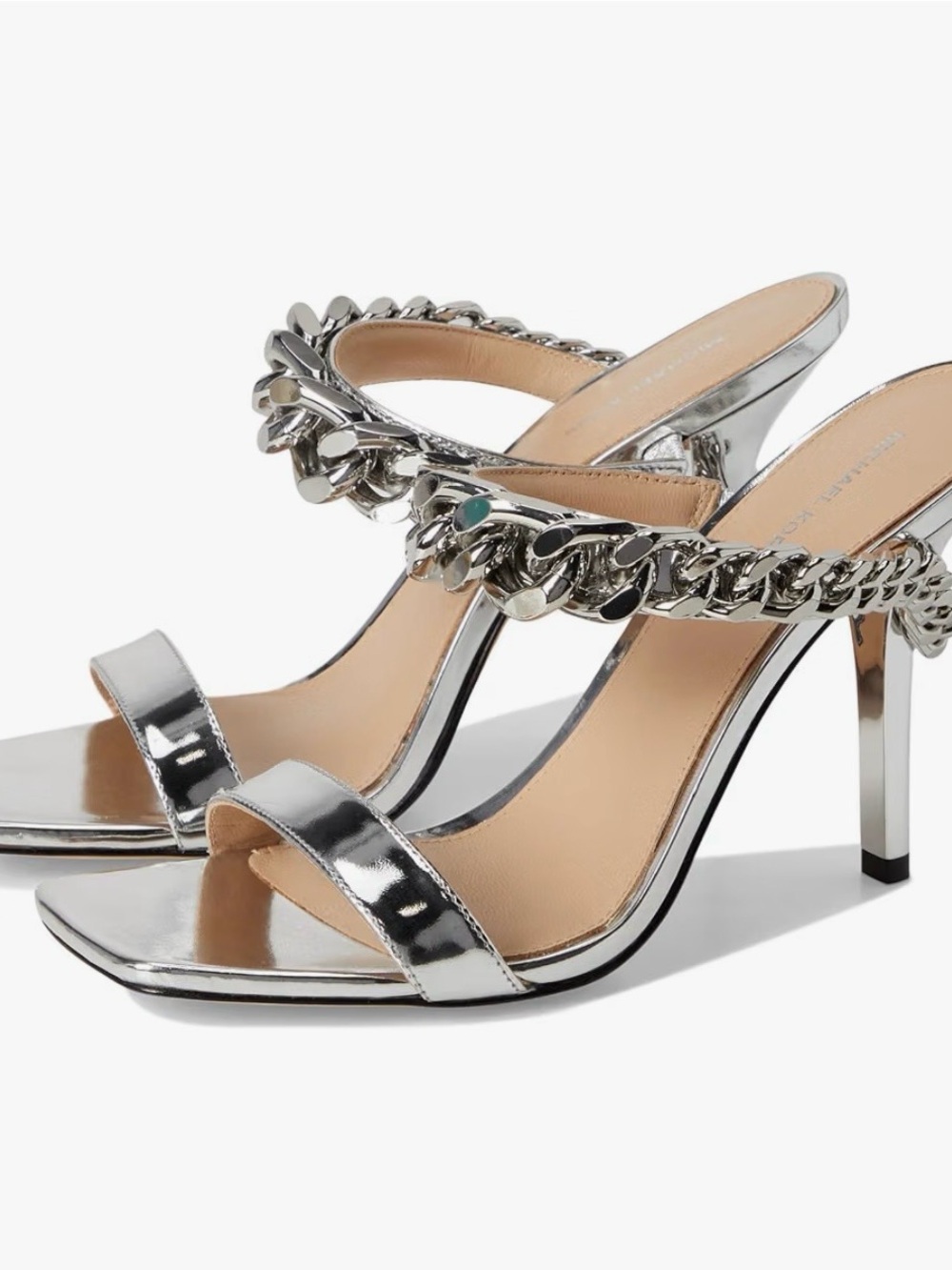 Michael Kors Silver Metallic Chain-Trim Stiletto Sandals